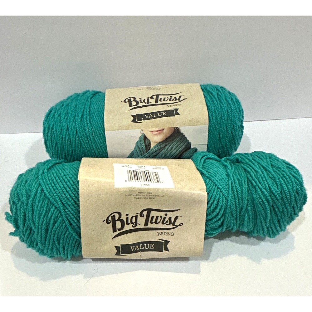 Big Twist Value Acrylic Worsted Weight 4 Yarn Skeins, Teal, Lot of 2
